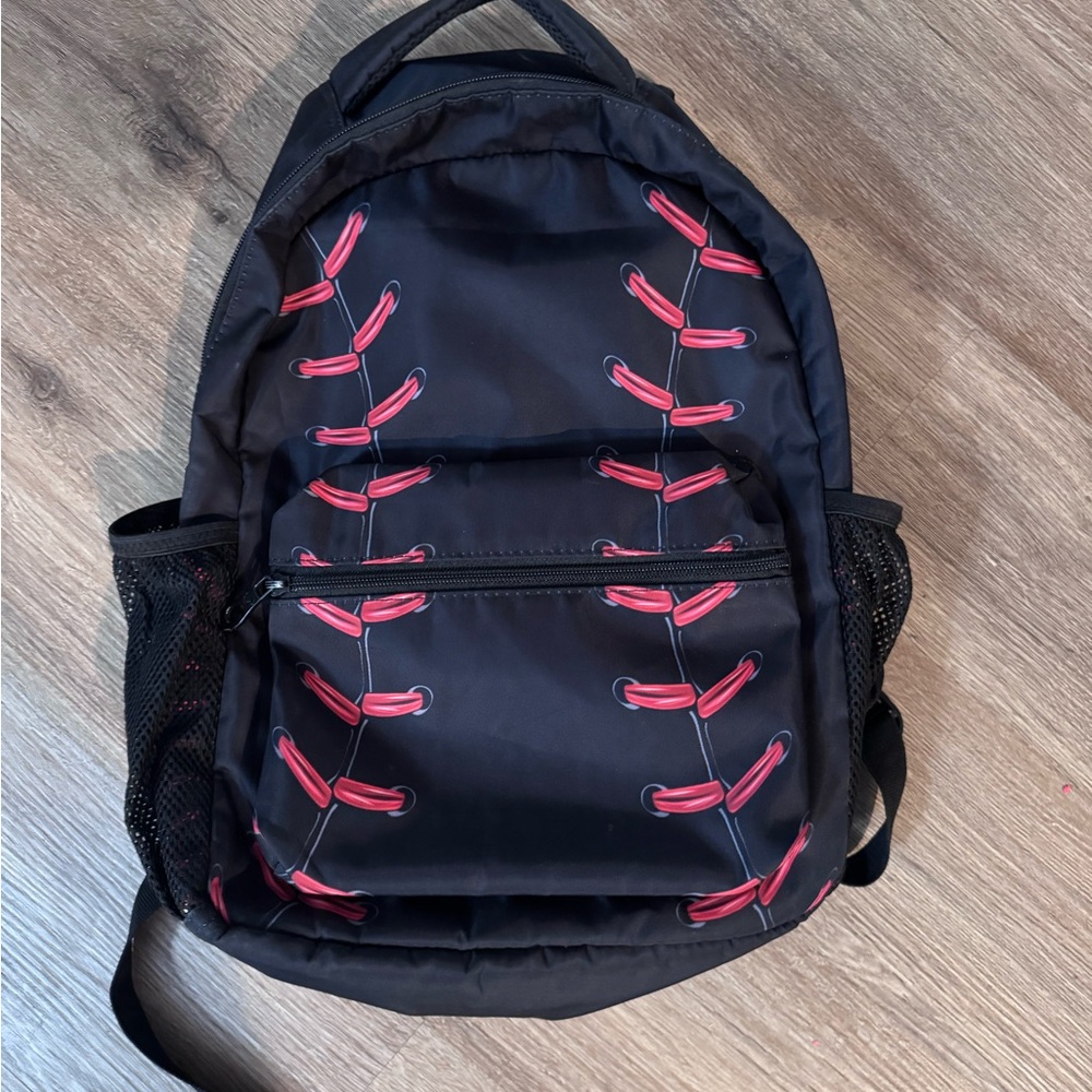 Black and Red Baseball Stitch Backpack